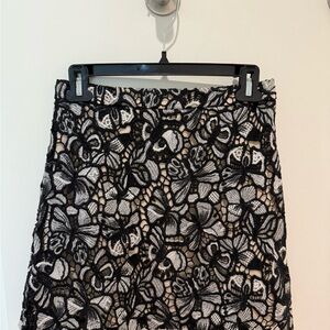 Alice + Olivia Black and White Butterfly Lace Mini Skirt